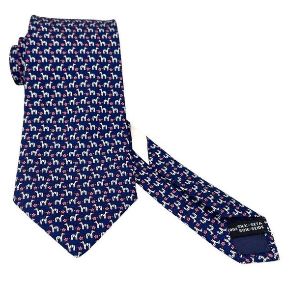 Salvatore Ferragamo Whimsical Zebra Flower Print Silk Tie - Picture 1 of 4